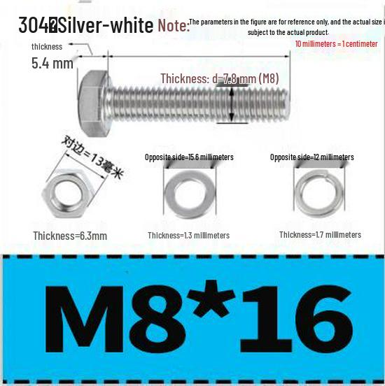 304 Stainless Steel Hex Head Bolt and Nut Set M6-M14, Lengths 8-100mm