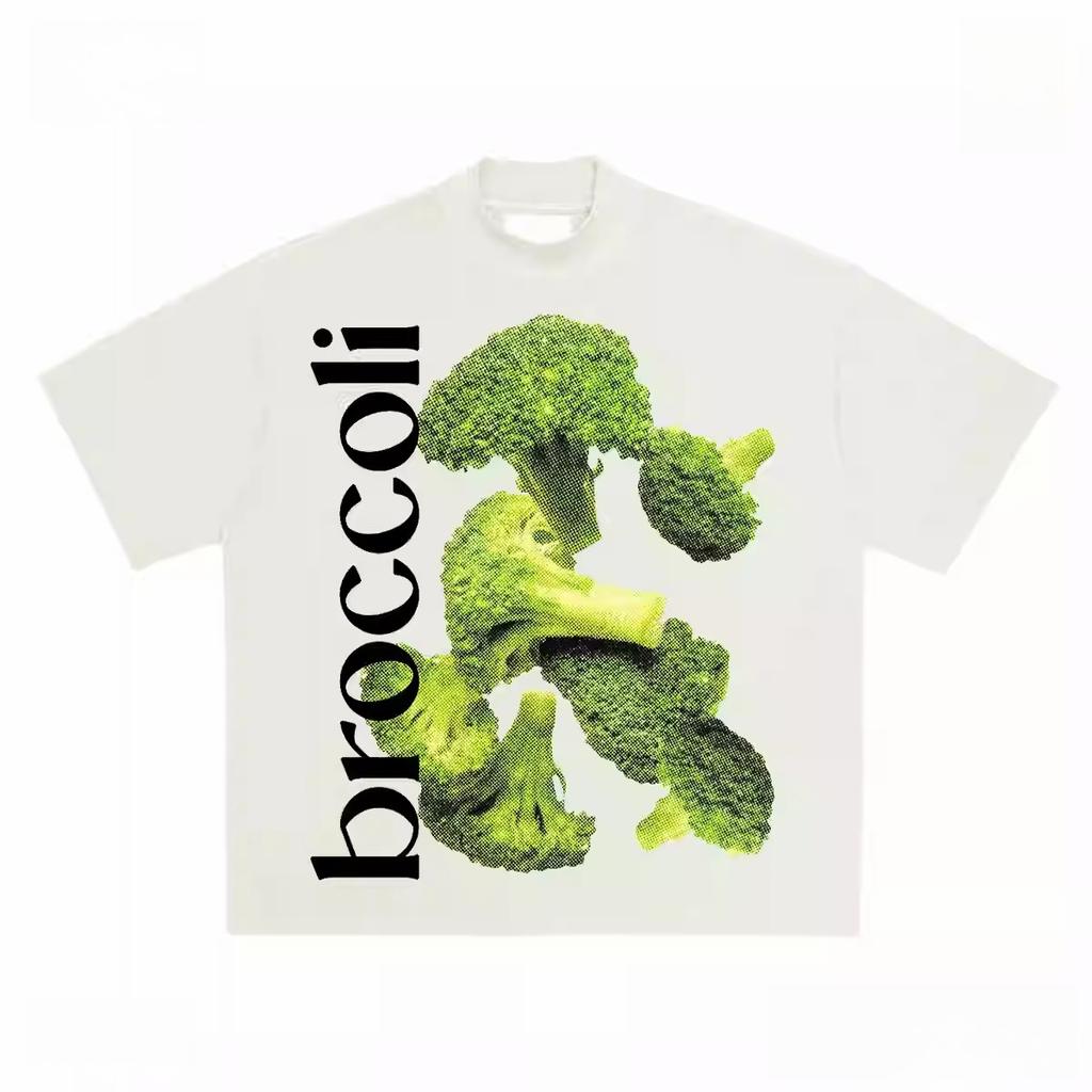 Auffälliges Brokkoli Grafik T-Shirt Mode Lässiges Streetwear Design Freizeit Kurzarm Unisex Ganzjahres Trendige Tägliche Oberteile