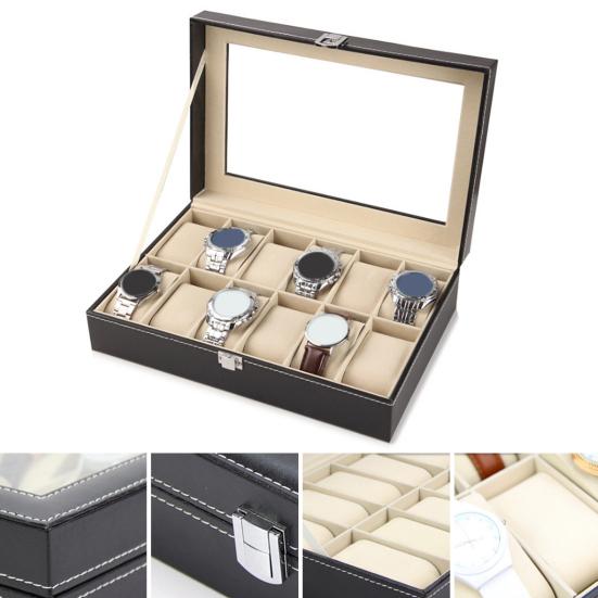 Watch Box with Glass Cover Spacious Interior Soft Lining Waterproof Compact Size Portable Watch Box Organizer Jewelry Display Storage Case