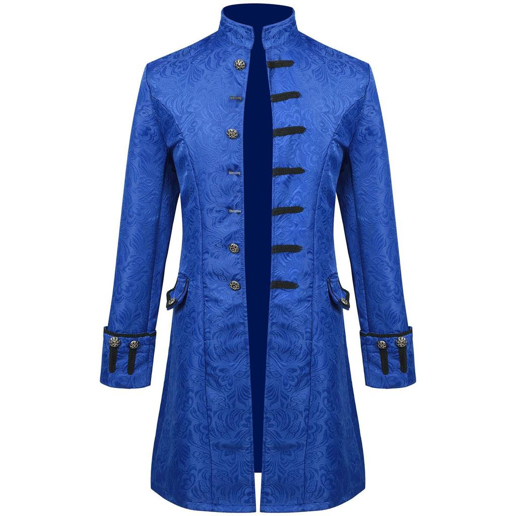 2025 European & American Men's Solid Color Steampunk Retro Coat with Stand Collar.
