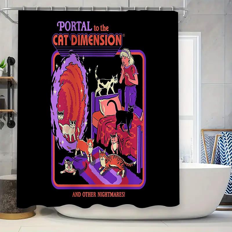 

Spooky Cat Portal Shower Curtain Gothic Horror Decor Witchy Room Aesthetic Halloween Party Supplies Unique Home Decor Gift W60H190(CM)-1 Pcs