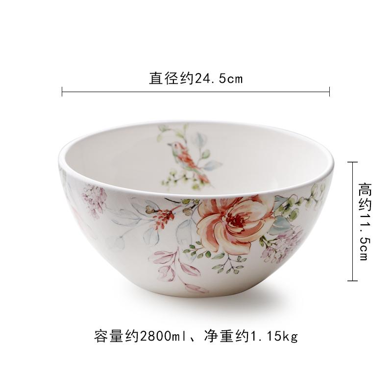 Pastoral Ceramic Bowl Creative Home 9-inch Soup Bowl Fruit Salad The Mixing Bowl Desktop Decorative Tableware Kitchen Supplies