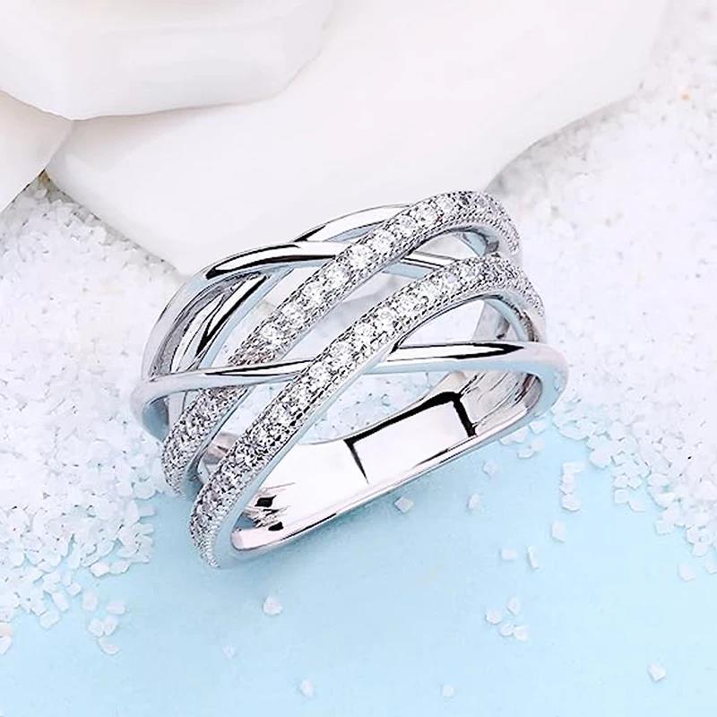 Huitan Cross Design Lady Silver Color Ring for Party Engagement Simple Style Inlaid Shiny CZ Charming Trendy Accessories JewelryGood Product