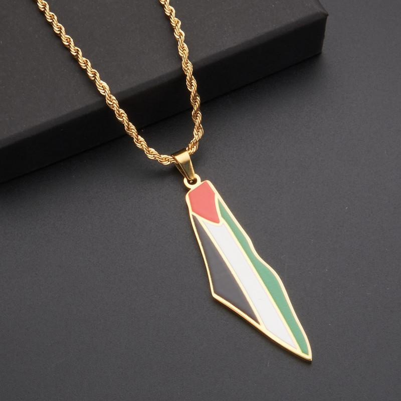 European and American Retro Oil Dripping Palestine Map Necklace Fashion Accessories 60CM