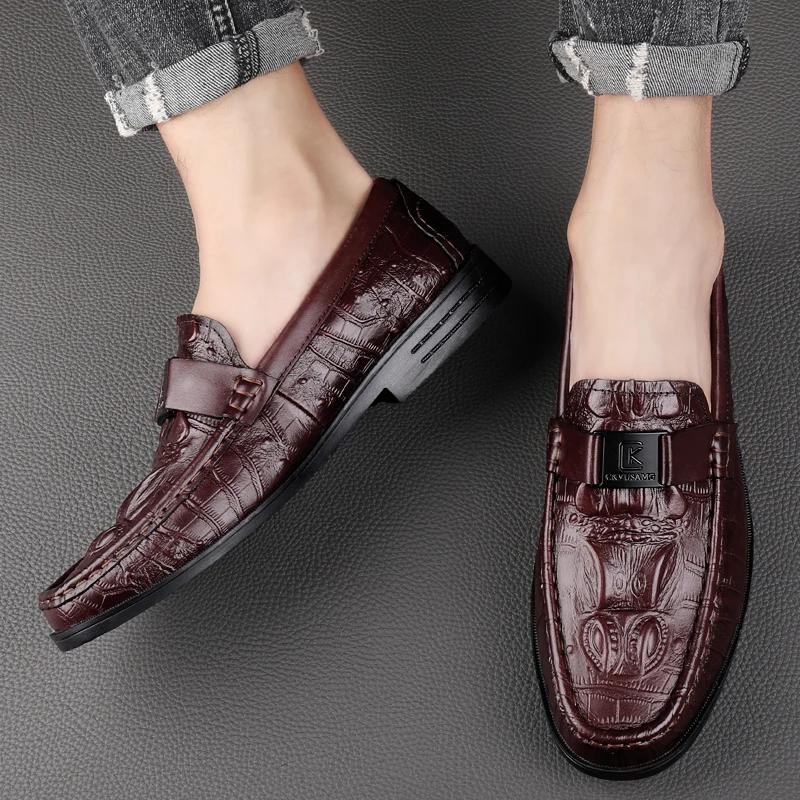 Fashion Genuine Leather Fashion High Quality Cowhide Casual Shoes Handmade Loafers Men Footwear Low Heeled British Style Walking Shoes