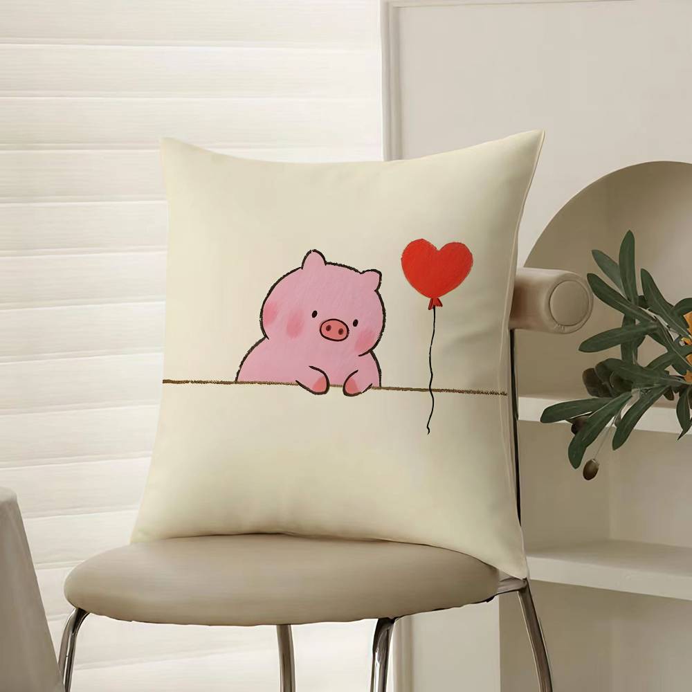 Pretty Elegant Cartoon Cute Pink Pig Pillow Case Comfort Sofa Bed Silky Elegant Invisible Zipper Decorative Cushion Cover