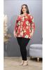 Damen Übergröße Bluse Große Größe Kaminrot Gemustert Kragenbluse