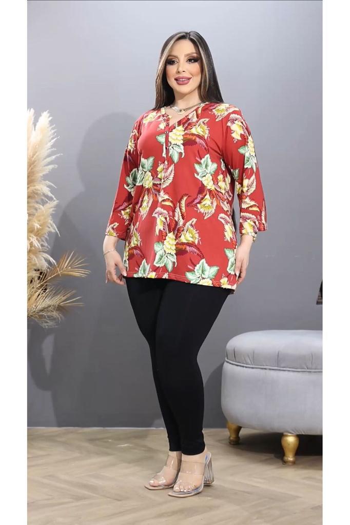 Damen Übergröße Bluse Große Größe Kaminrot Gemustert Kragenbluse