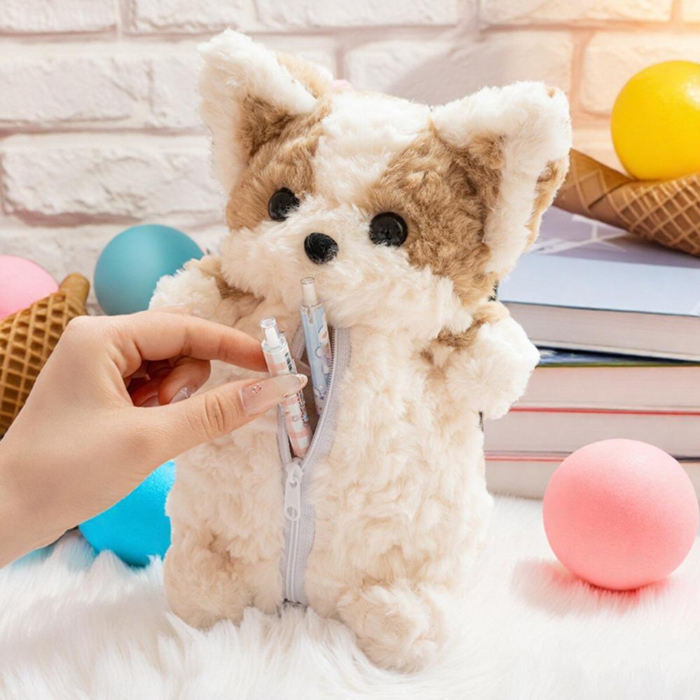 Plush Dog Doll Stationery Bag Simulated Little Dog Pen Pouch Little Dog Doll Pencil Bag Stationery