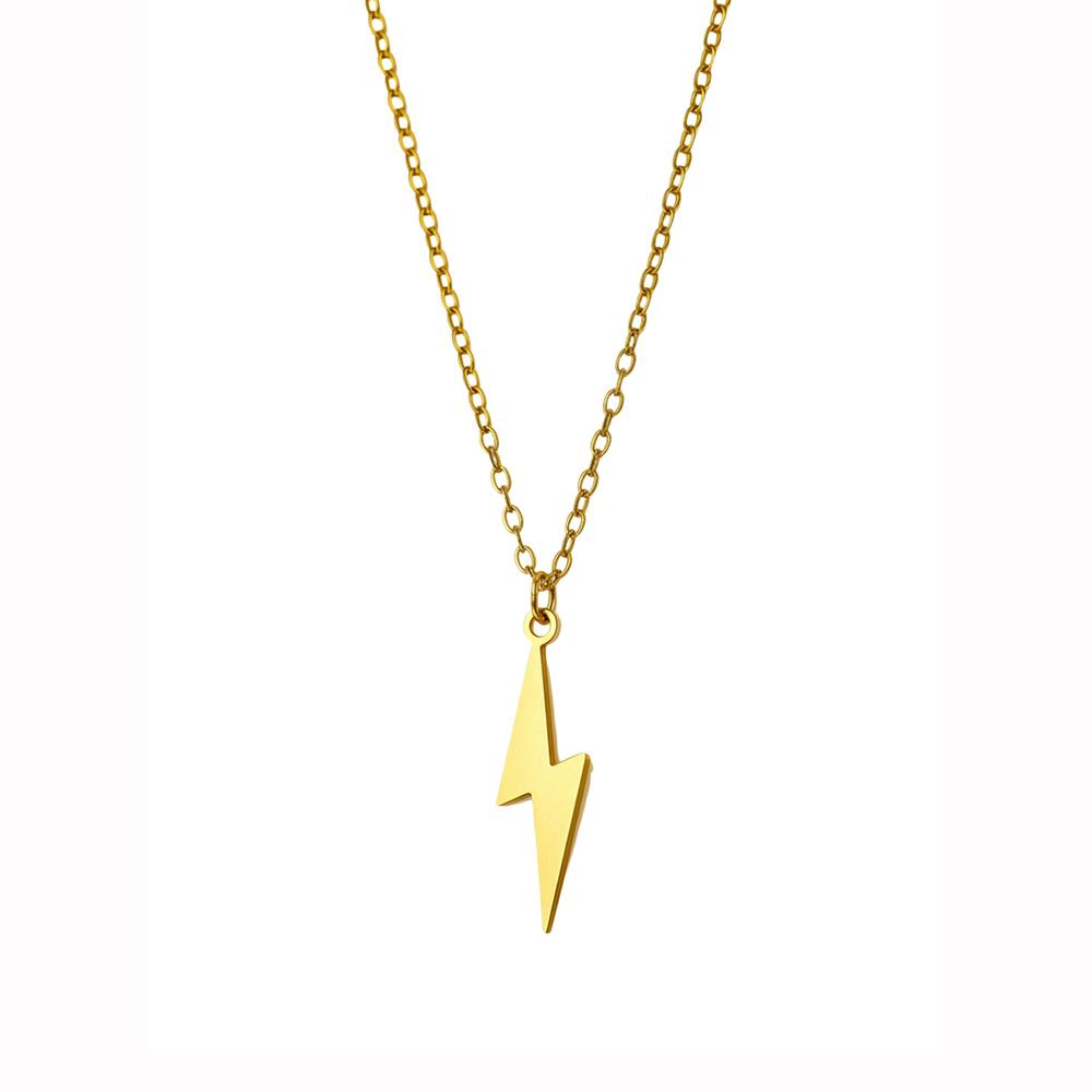 DGIDDK Stainless Steel Simple Lightning Pendant Necklace Men And Women Tide Retro Fashion Personality Hip-Hop Sweater Chain