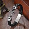 Classic Mens Leather Bracelet Stainless Steel Religious Bangles for Men Women The Cross of Jesus Catholic Jewelry Gifts