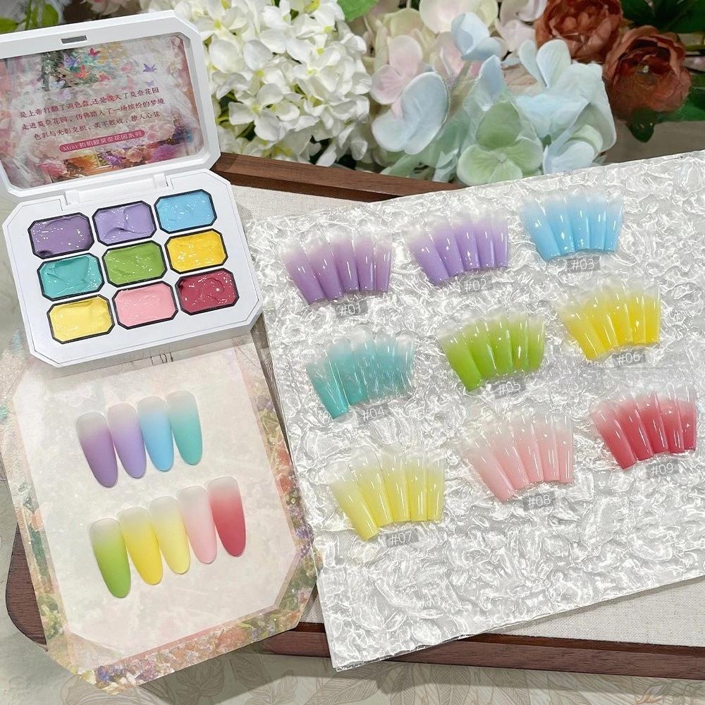 Serie di 9 colori Mini Stile Cinese di Colla Pat Pat Collezione Palette Ombretti Pittura Degradé Smalto per Unghie Glitter per Unghie