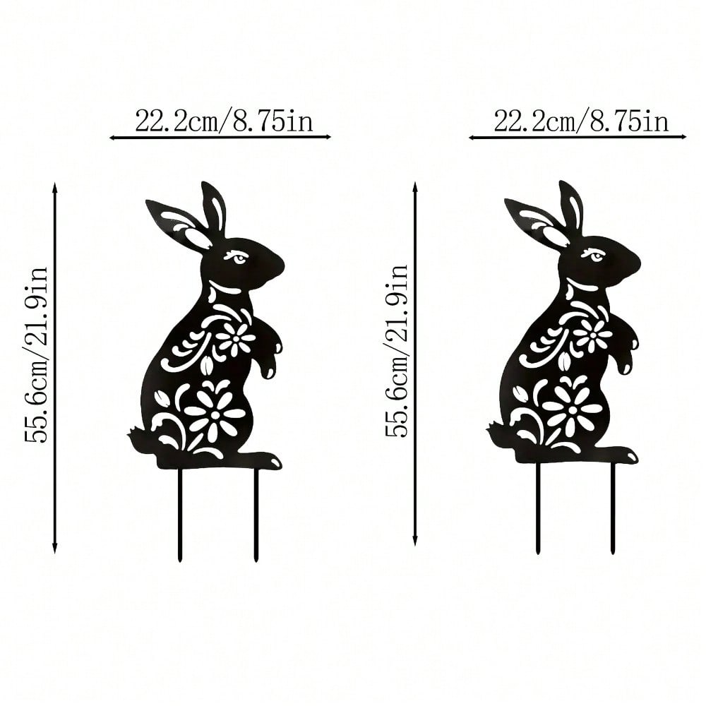 Black Metal Rabbit Garden Stakes Outdoor Decor Personalized Gift for Yard