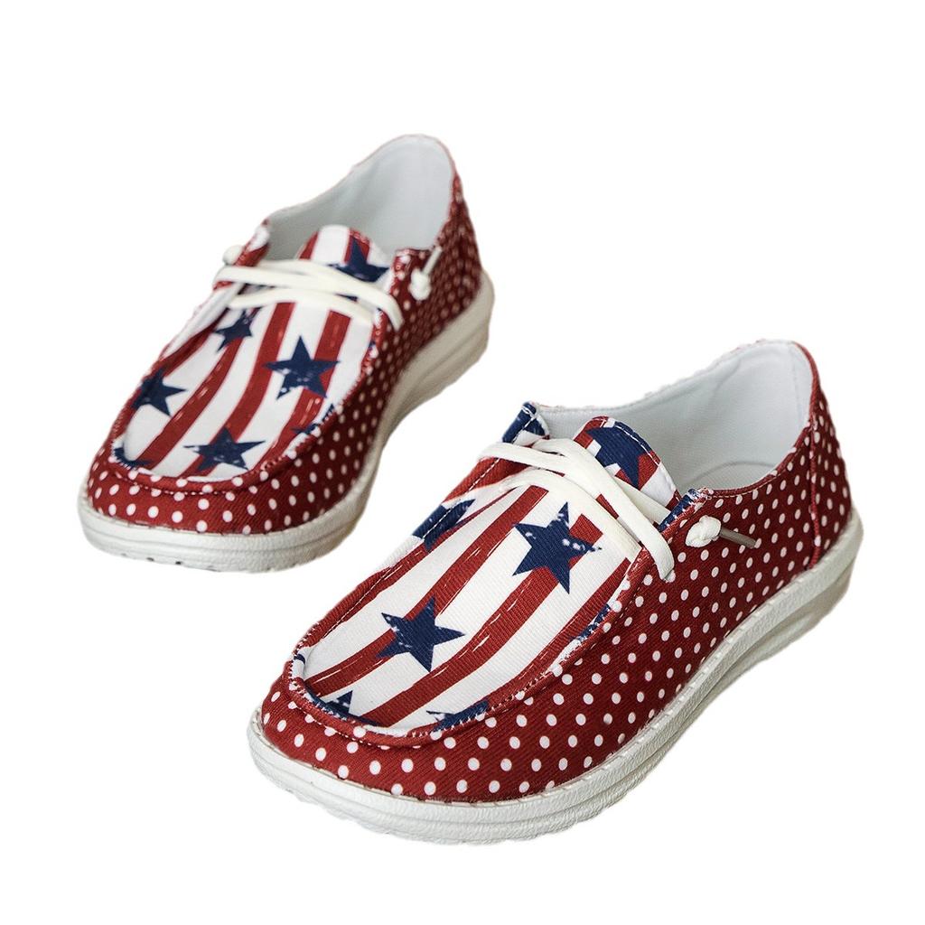 European and American Summer Low-top Canvas Shoes Flat-bottomed Star Lace-up Women's Shoes Casual Single Shoes Women