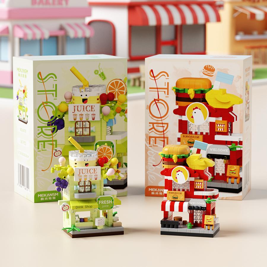 Double-storey Street View Mini Shop Micro Particle Building Blocks Kids Toys DIY Building Set Educational Toys Birthday Gifts