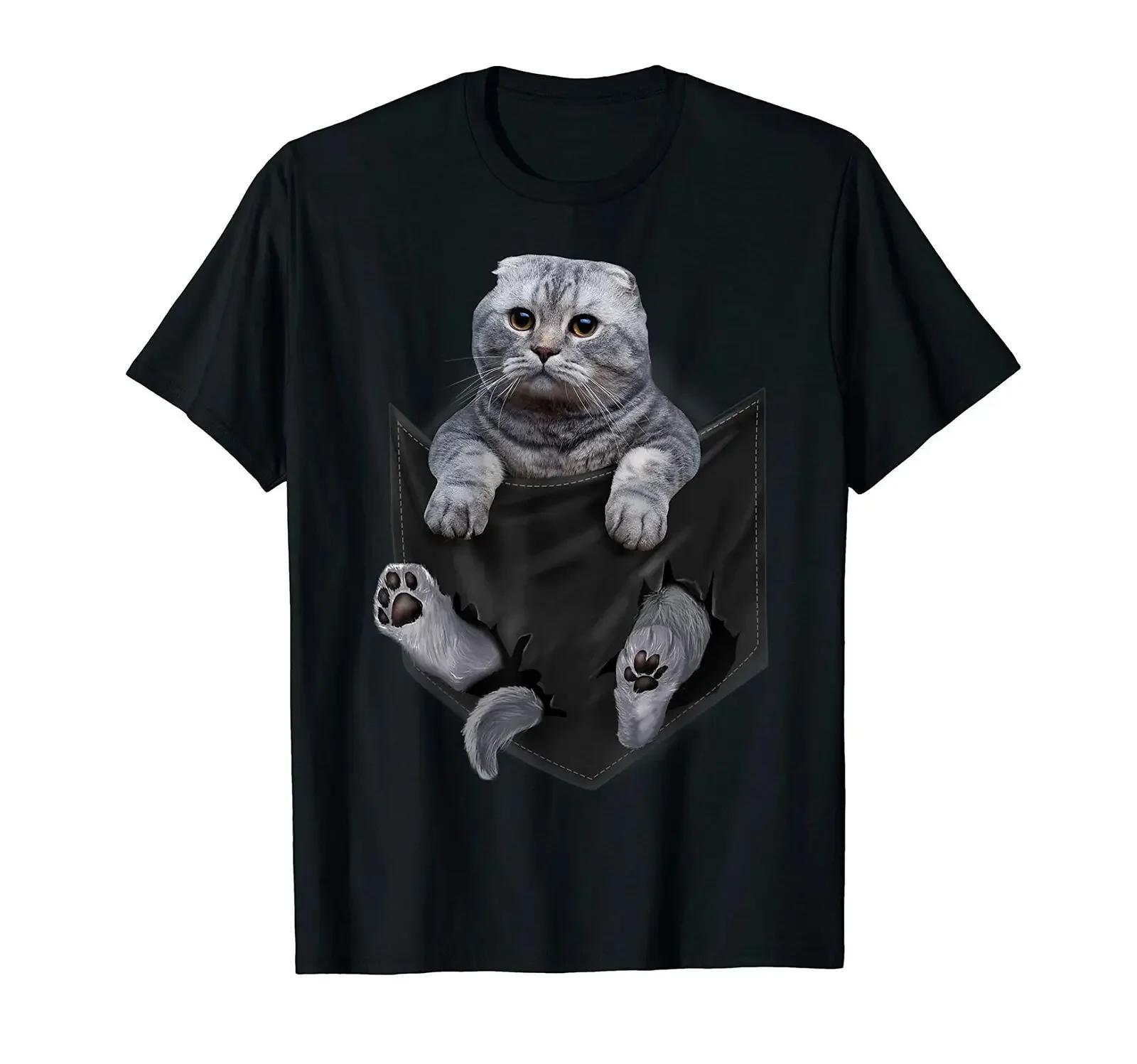 

Scottish Fold Cat Pocket novelty Cat Lovers Gift TShirt 100 Cotton ONeck Summer Short Sleeve Casual Mens Tshirt Size S3XL S