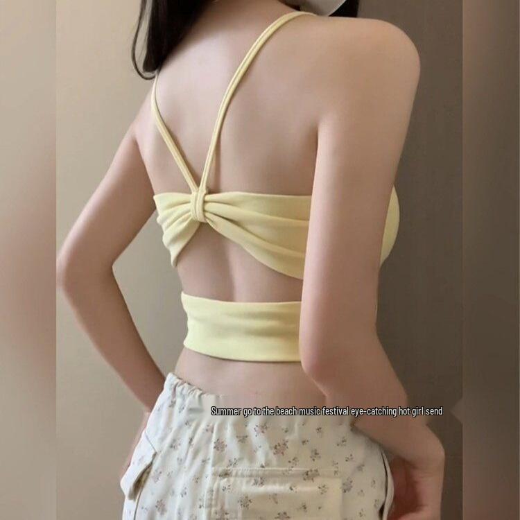 2025 Women's Yellow Backless Camisole with Bra Pads - Autumn Collection