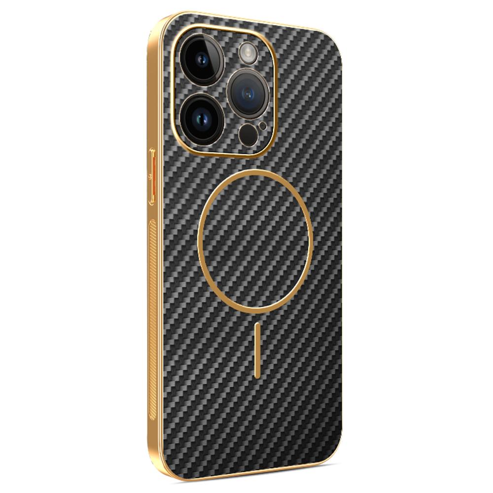For iPhone 14 Pro Phone Case Carbon Fiber Textured Electroplated TPU Back Cover