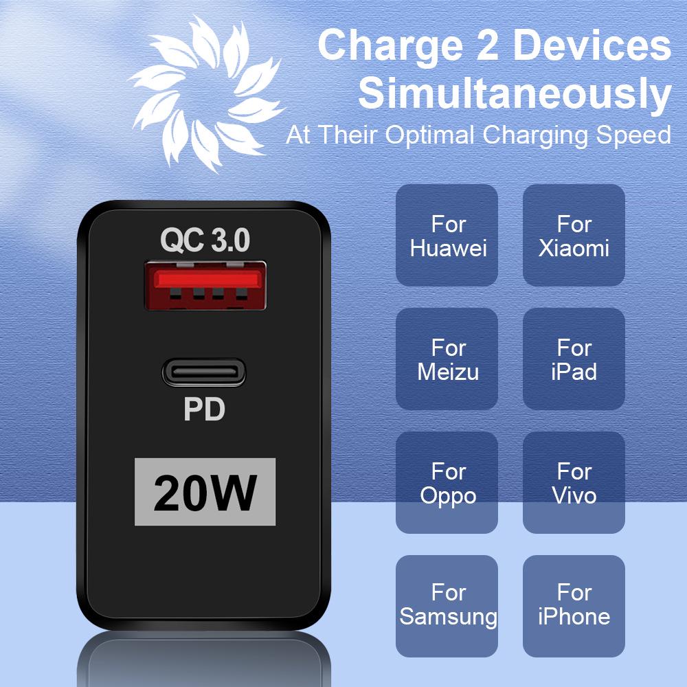 Dual USB Quick Charger - 5V/9V/12V, QC3.0+PD, EU/US Standards