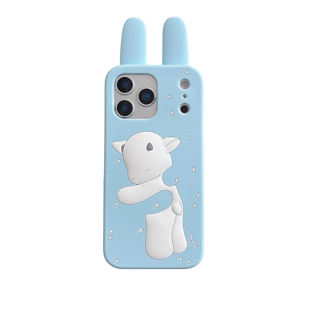 

Cute 3D Cartoon Rabbit & Sheep Soft Silicone Phone Case For iPhone 17 16 15 14 13 Pro Max Shockproof Japanese Anime Back Cover iPhone 15 синий