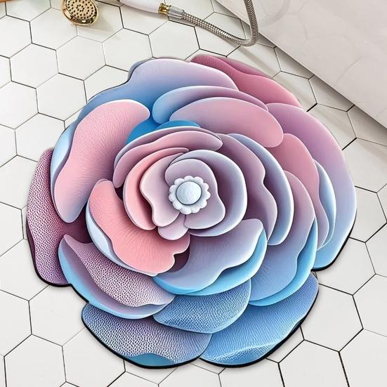 3D Flower Bath Mat Absorbent Non-Slip Floor Mat Flower Shape for Living Room Decorative Entrance Rug