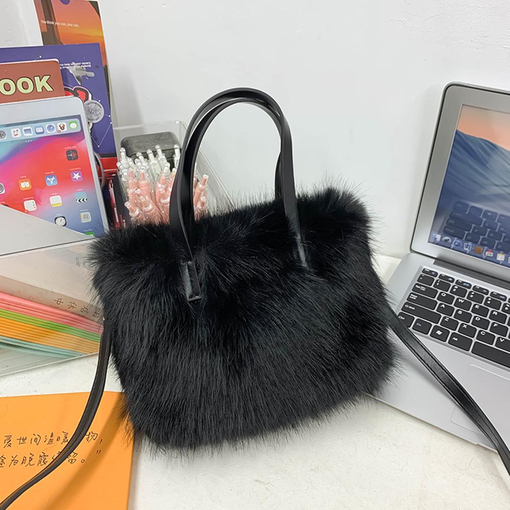 Women Faux Fur Crossbody Bag Adjustable Strap Handbag Solid Color Clutch Purse Satchel Purse for Travel Party