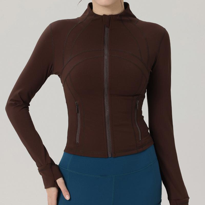 Sports cardigan women's nude fitness clothes stand-up collar long-sleeved jacket shapewear running tights slim yoga clothes