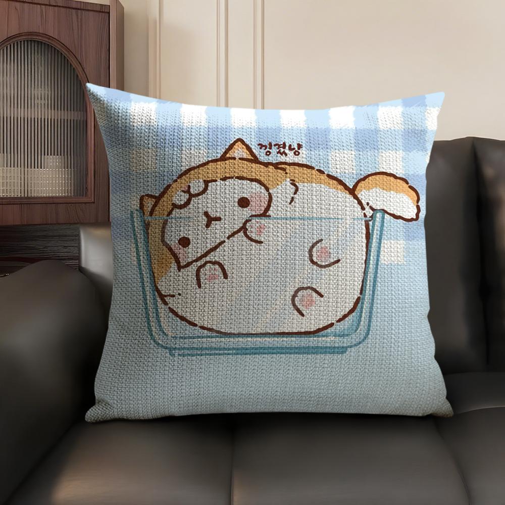 Cartoon MMolangS Rabbit Cushion Cover Natural Linen Organic Fabric DoubleSided Printing Sofa Home Decor Gift Pillow Case