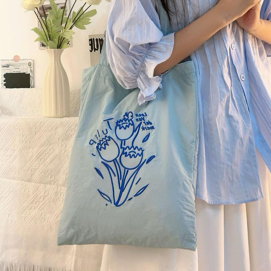 Niche Design Flower Graffiti Canvas Bag 2024 New Korean Style Lazy Fashion Single Shoulder Bag Outdoor Tote