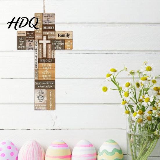Spiritual Gift for Women Easter Wooden Cross Ornament Rustic Hanging Pendant with Hemp Rope Religious Keepsakes Wall Decor Home Decoration,