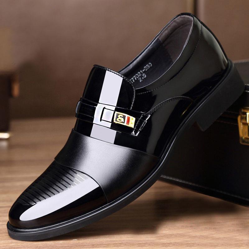 Men's Spring Breathable Leather Shoes - Business Casual, British Style, High-End Pointed Toe for Formal or Wedding Occasions.