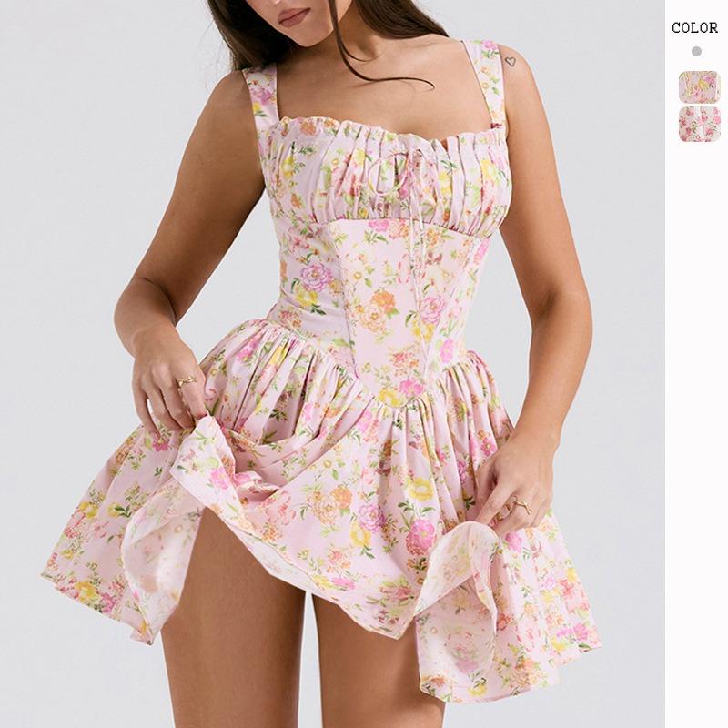 

Summer dress floral suspender skirt slim dress S