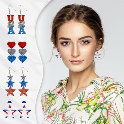 American Independence Day Red White And Blue Stripes Texas Love Five-pointed Star USA Ear Hook Earrings Small Earrings Earrings