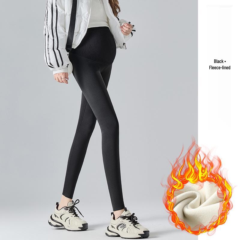 Colanți de maternitate cu căptușeală de lână, model rechin, gri închis - Suport abdominal și ridicare șolduri, pentru toamnă/iarnă, pantaloni de yoga pentru sarcină