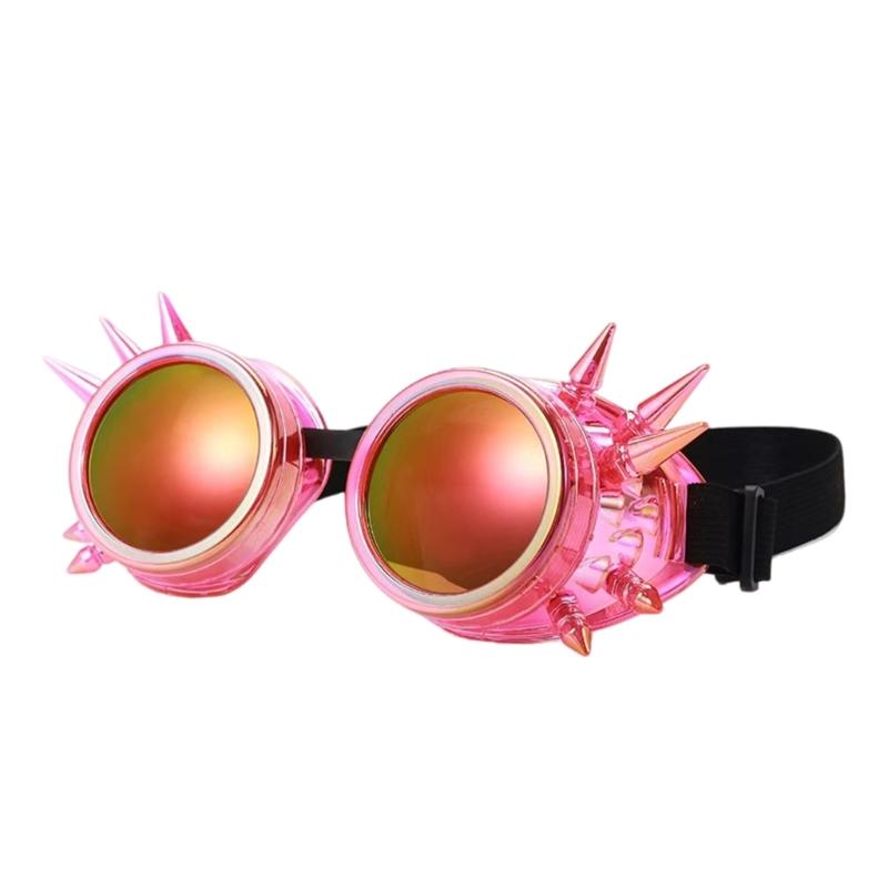 Steampunk Rivets Gothic Goggles Fluorescent Color Adjustable Fit Plastic Eyewear For Cosplay Costume Accessories