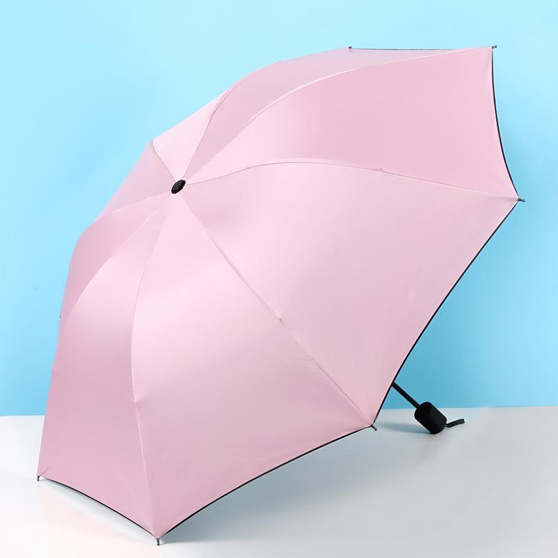 Automatic UV Three-Fold Umbrella - Black Glue Sun/Rain Protection with Printed Logo