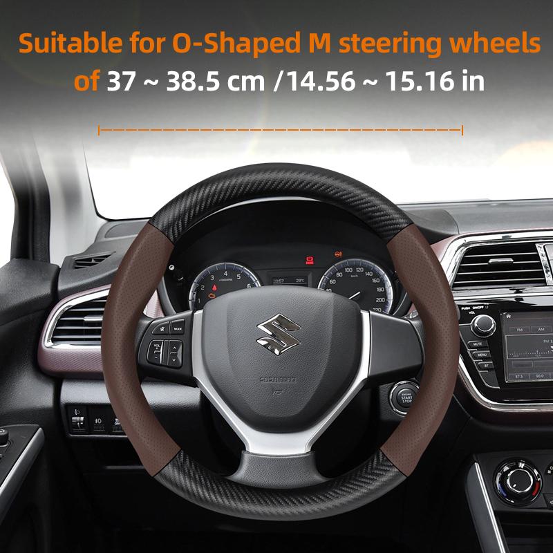 Suitable for SUZUKI Perforated Leather Matte Carbon Fiber Texture Steering Wheel Cover Wagon R Swift Ertiga Brezza Baleno Fronx