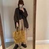 Autumn Winter Vintage Ginger Yellow Plaid Large Capacity Tote Bag Commuter Versatile Handheld Shoulder Underarm Bag