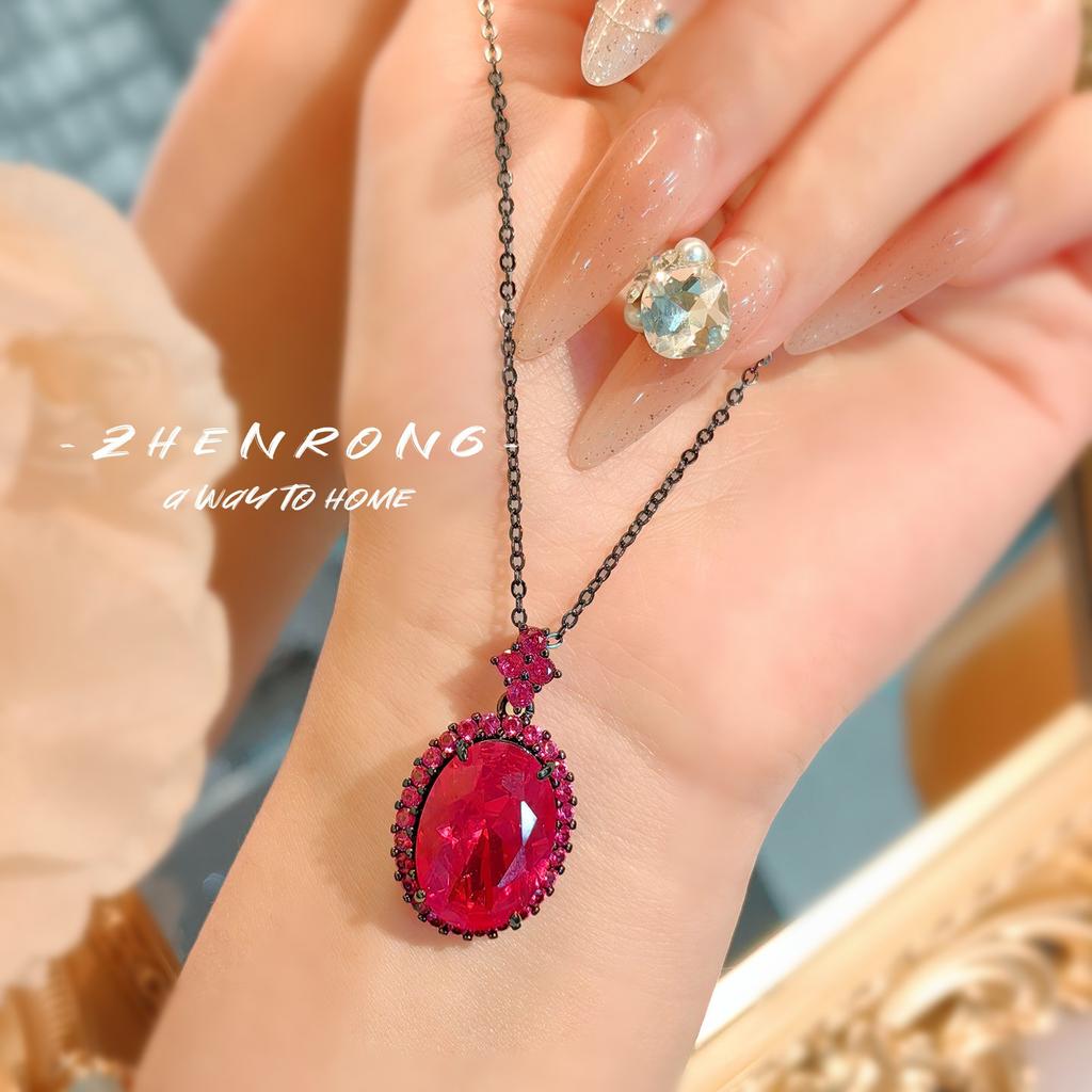 New Diablo Series Pigeon Blood Red Corundum Zircon Sets Personality Black Gold Color Rings Pendant Necklaces Earrings For Women