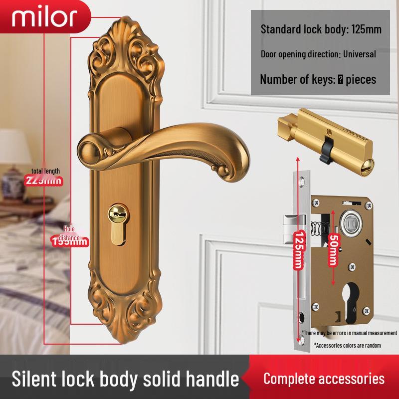 Universal Interior Door Lock Set: Silent Three-Piece Black Handle for Bedroom or Old Door Replacement