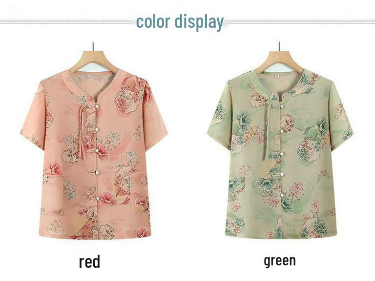 Mother's Day Chinese Style Summer Blouse - Short-Sleeved, Middle-Aged Women's Fashion Top