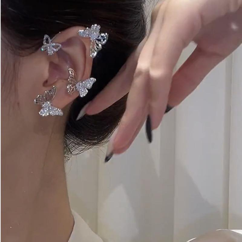 Hollow Zircon Butterfly Ear Hanging Female Without Ear Hole Advanced Sense Ear Bone Clip