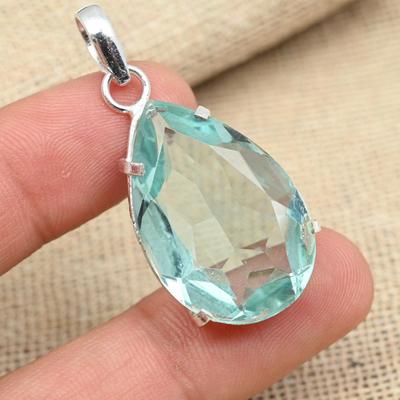 Faceted Aqua Apatite Gemstone 925 Sterling Silver Handmade Pendant Women Jewelry