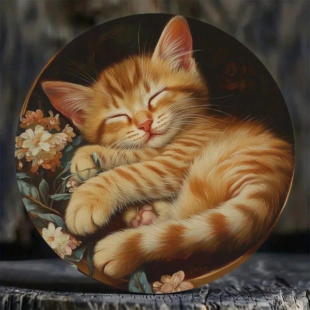 

Metal Tin Sign Cat Flower Wall Art Home Decor 20x20 різнокольоровий