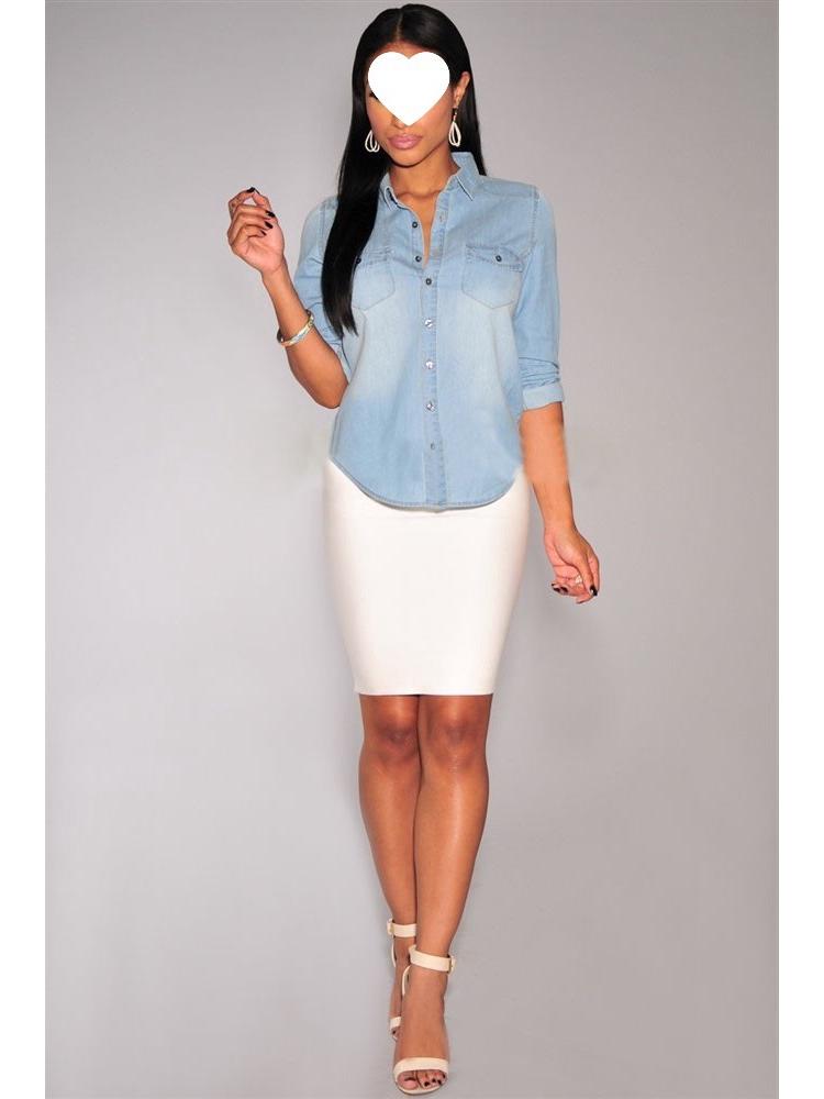 New Arrival: Women s Retro Washed Long-Sleeve Denim Shirt Medium светло-синий