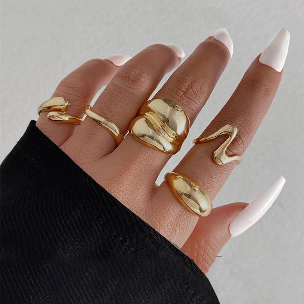 

5/15Pcs Water Droplet Finger Ring Adjustable Punk Ring Irregular Geometric Ring Jewelry Gift Gold-5Pcs