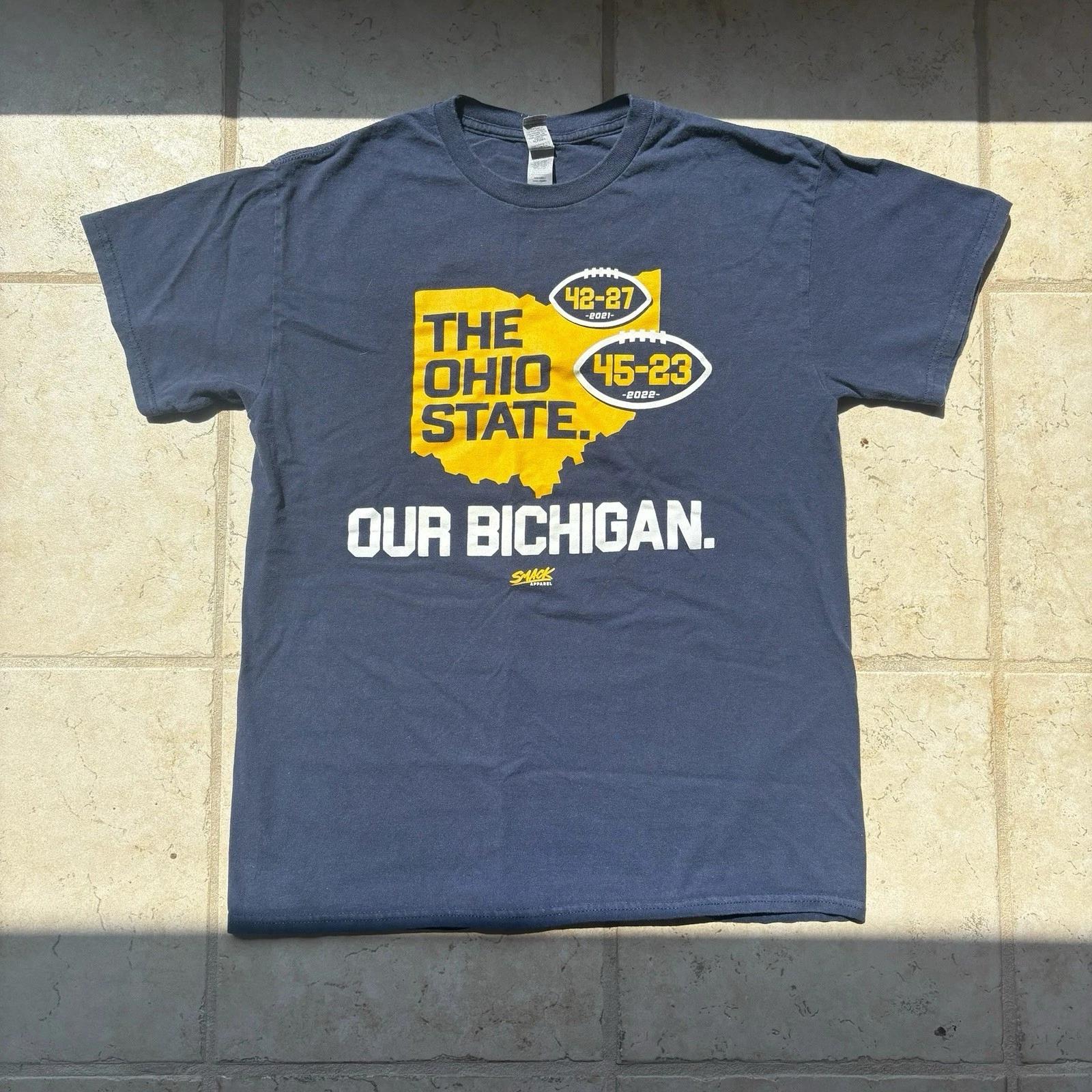 University Of Michigan Funny Smack Apparel Blue Graphic T Shirt Medium Football 3XL
