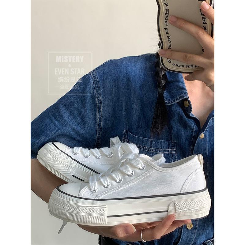 Platform Canvas Shoes Women's Trendy Shoes Versatile Casual Little White Shoes Student Retro Board Shoes 812