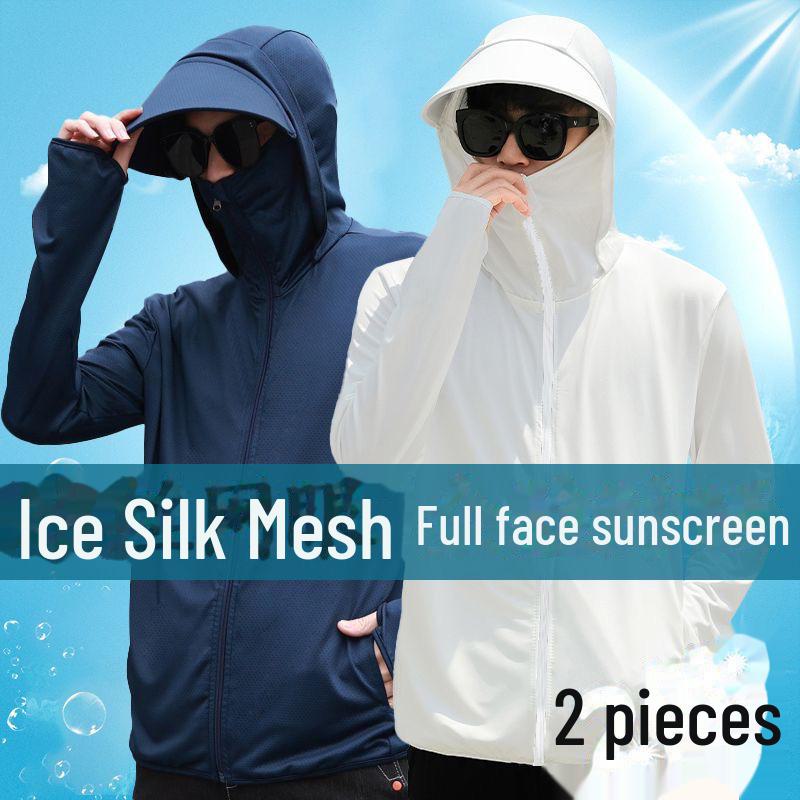 Men's Ultra-Thin Ice Silk Hooded Sun Protection Windbreaker for Outdoor Fishing