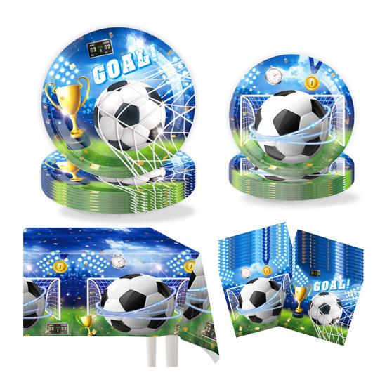 Futbol Doğum Günü Partisi Süslemeleri Seti Futbol Parti Malzemeleri Tabaklar Peçeteler Bardaklar Balonlar Afiş Masa Örtüsü ile Futbol Temalı Doğum Günü Partisi Paketi